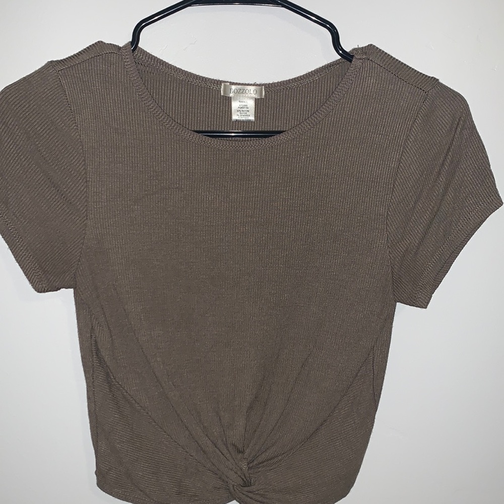 Army green crop top with knot in front